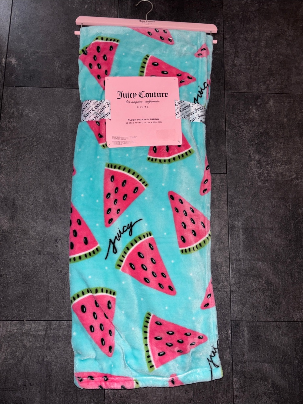 Juicy Couture Watermelon Print Aqua Plush Throw new - Picture 2 of 3